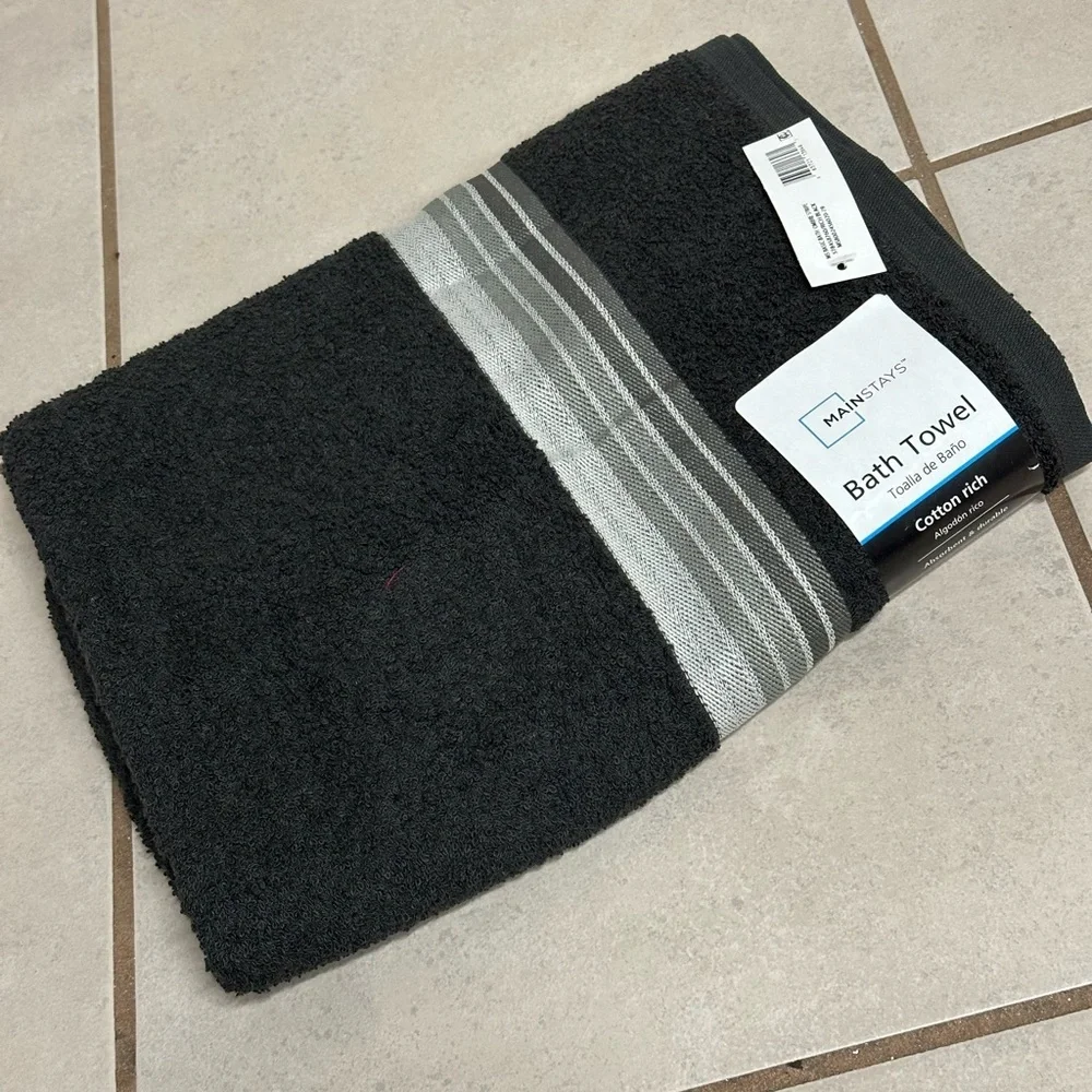 Mainstays Black/Gray‎ 2 Bath Towels cotton rich